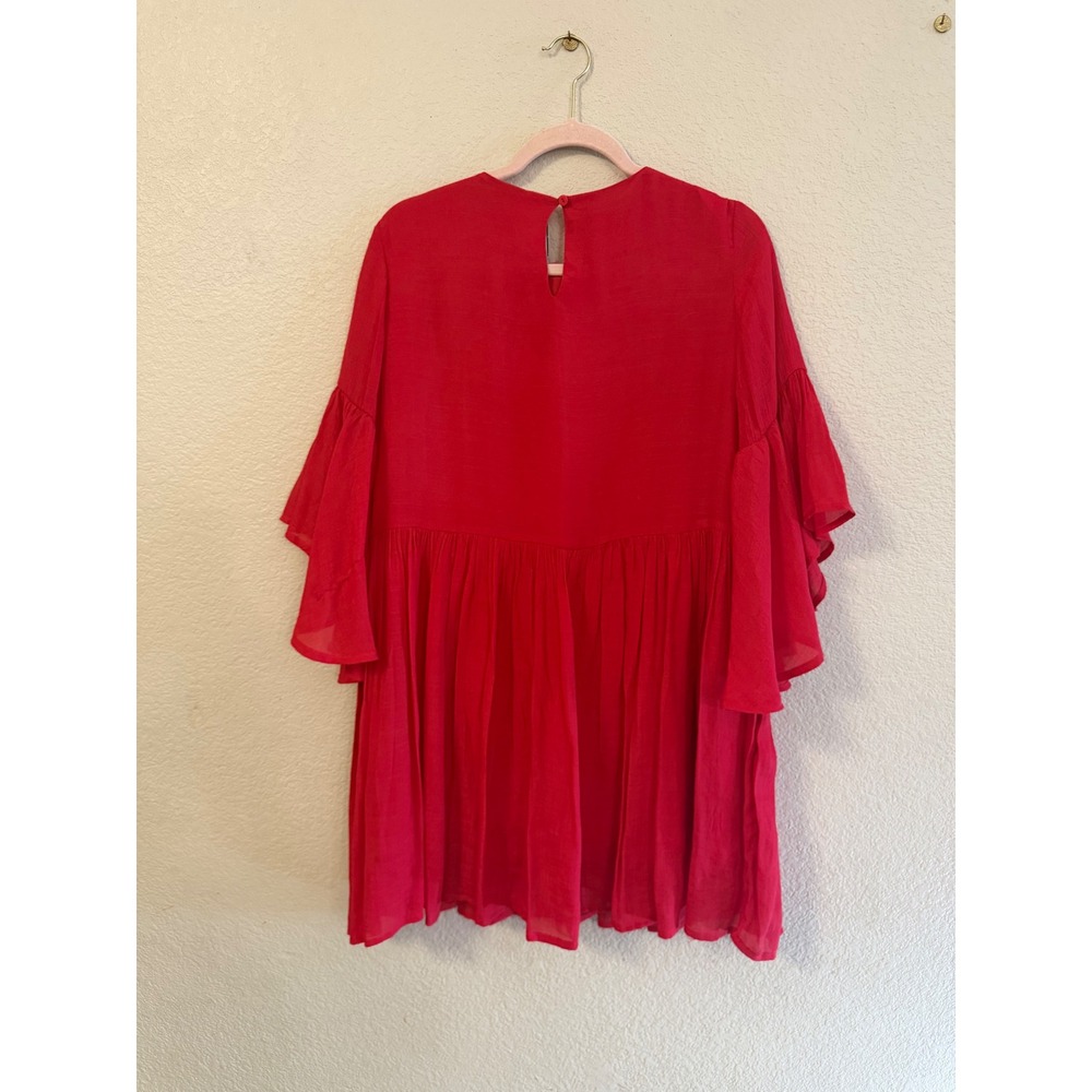 Altar'd State Red Embroidered Boho Tiered Mini Dress Bell Sleeve Medium C0384 - Picture 8 of 10